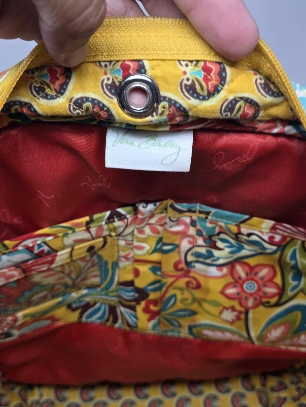 Vera Bradley Provencial  Yellow Quilted Backpack Organizer & Laptop Sleeve